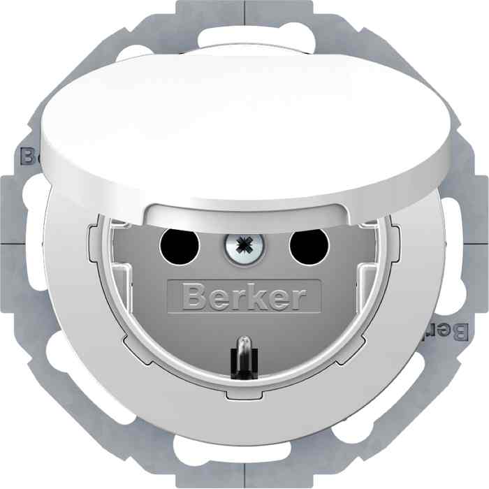 Розетка электрическая с заземлением с крышкой 16 А 250 В, Berker R.classic полярная белизна 47442089